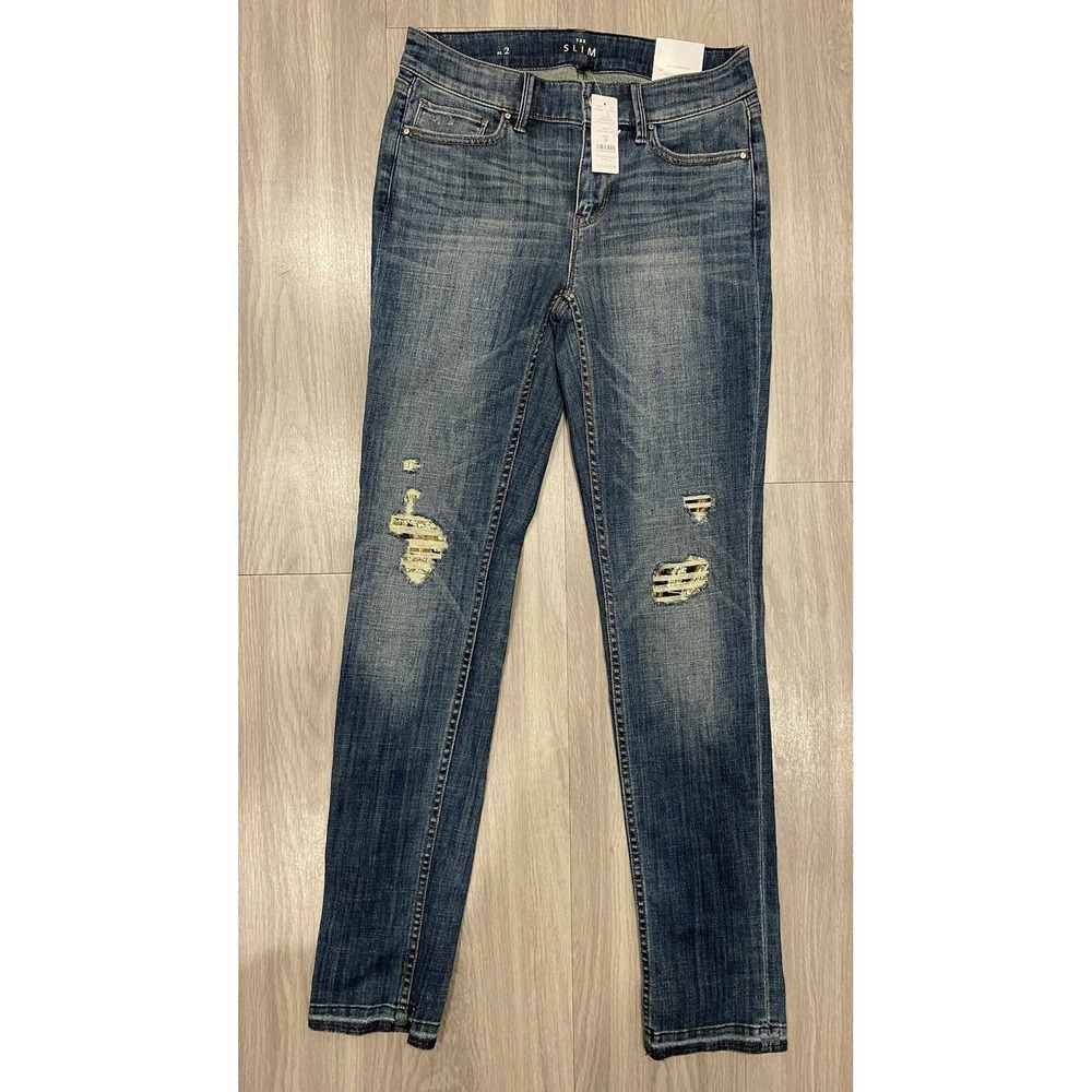 Womens White House Black Market Blue Denim Jeans Size 2R Mid Rise Slim NWT $120